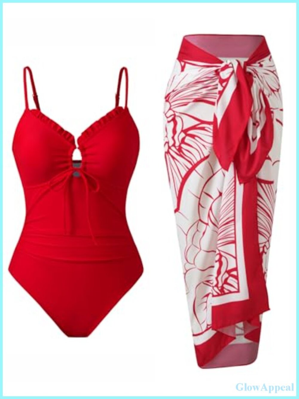 One-Piece Swimsuit with Wrap Skirt Set Tummy Control
